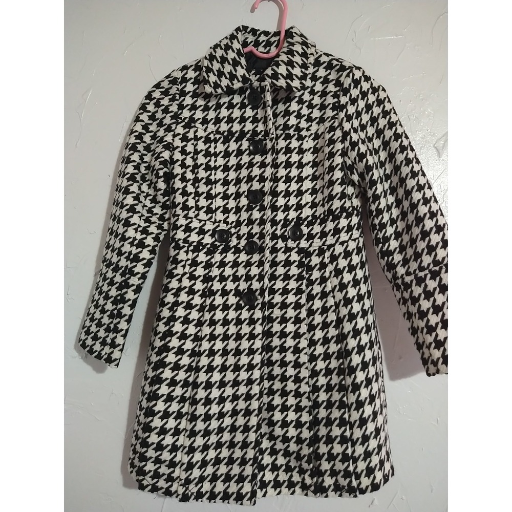 George Mod Jacket Ladies M 7-8 Black/White Hounds Tooth 80's Classic Work Career